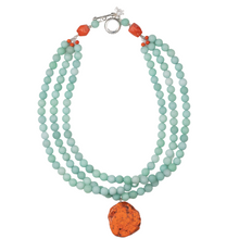 Load image into Gallery viewer, Blue Jade and Orange Howlite Necklace