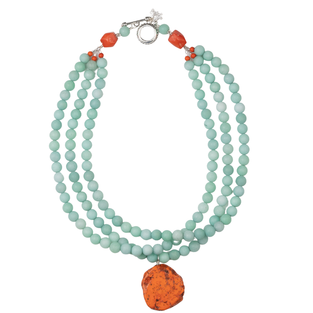 Blue Jade and Orange Howlite Necklace