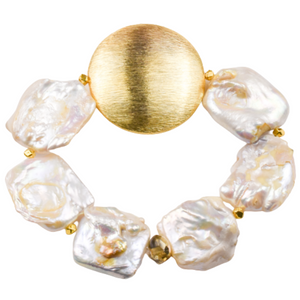 Baroque Pearl and Gold Disc Bracelet