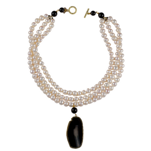 Freshwater Pearl & Black Agate Necklace