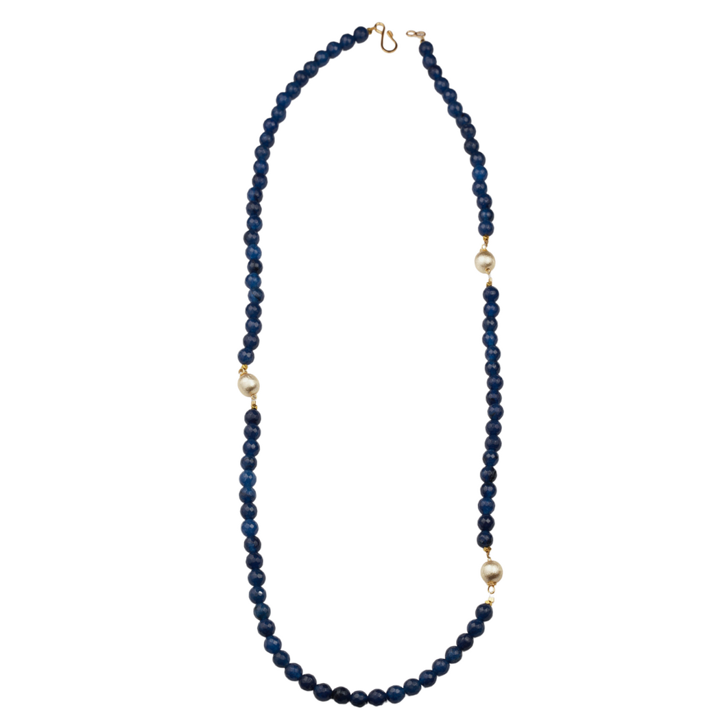 Navy Agate, Gold Brushed Ball Necklace