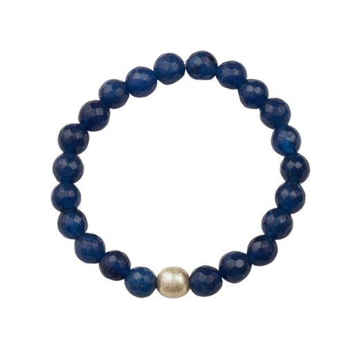 Navy Agate, Gold Brushed Ball Bracelet