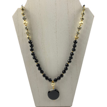 Load image into Gallery viewer, Onyx and Dalmation Jasper on Gold Necklace