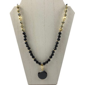 Onyx and Dalmation Jasper on Gold Necklace