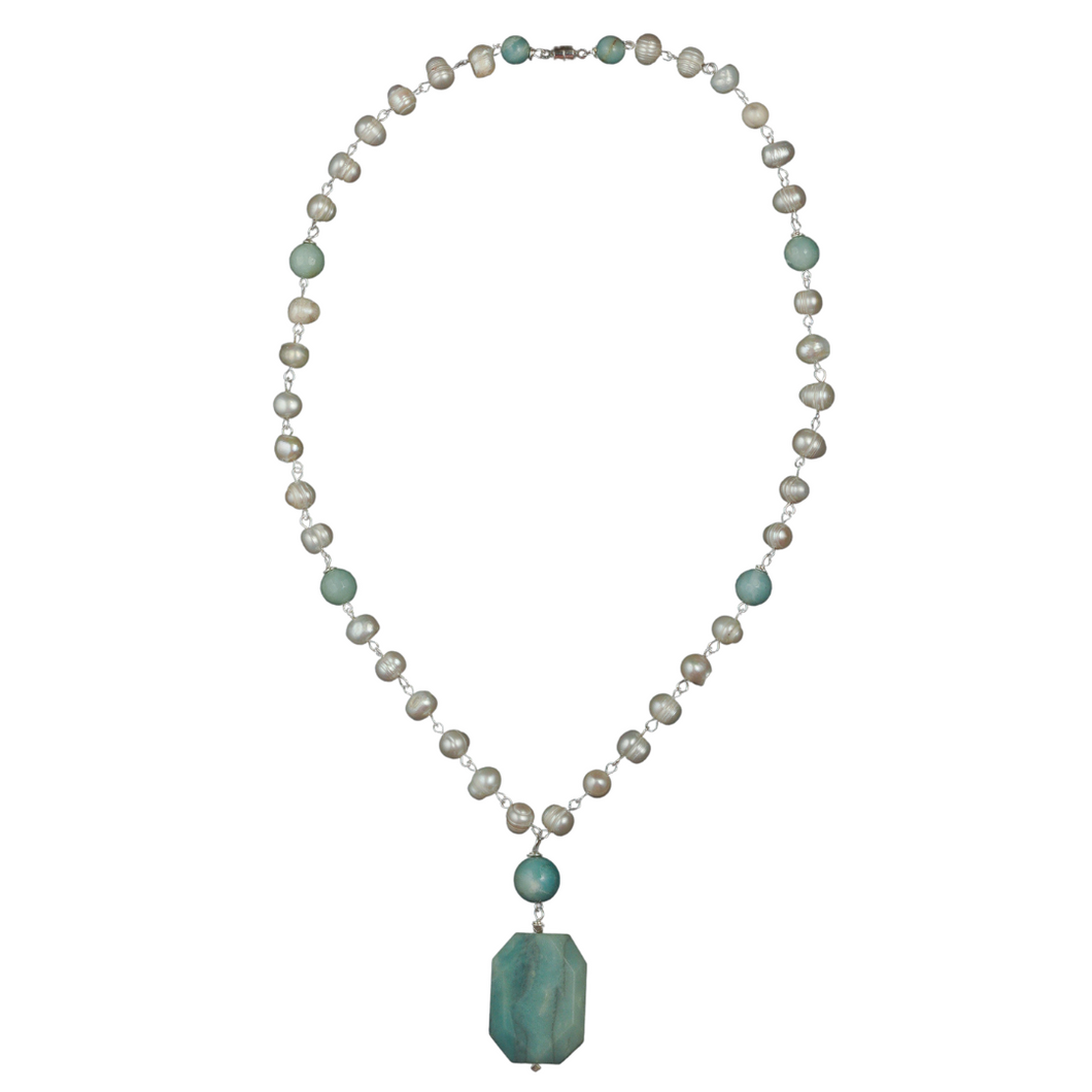 Pearl on Silver Chain, Amazonite Necklace