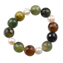 Load image into Gallery viewer, Forest Agate and Pearl Bracelet