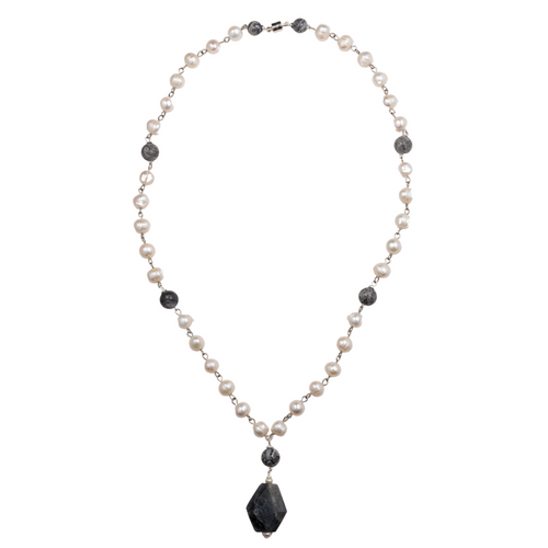 Pearl Silver Chain, Jasper, Labradorite Necklace