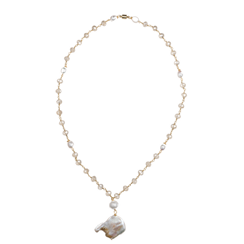 Champagne Crystal Chain, Pearl Necklace