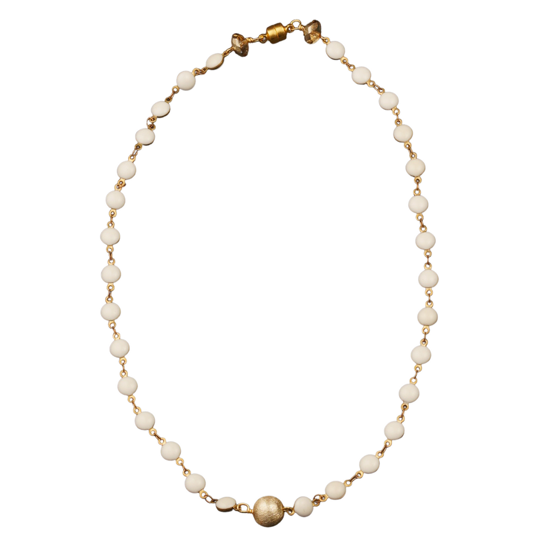 White Enamel, Gold Brushed Ball Necklaces