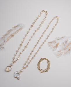 Champagne Crystal Chain, Pearl Necklace
