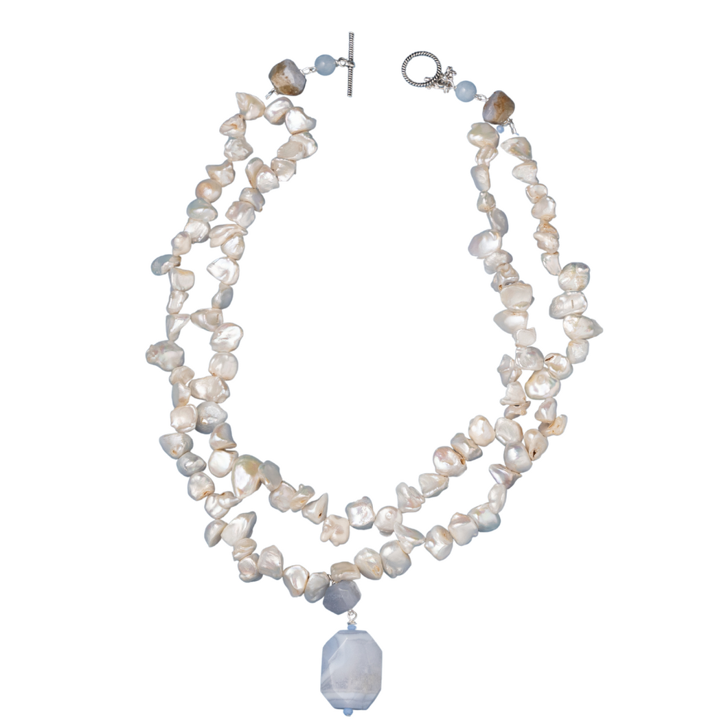 Heishi Pearl and Blue Lace Agate Necklace