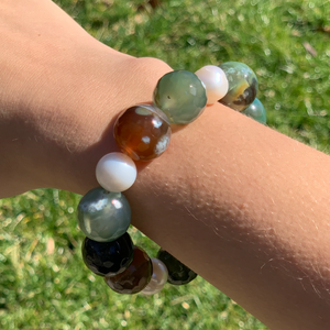 Forest Agate and Pearl Bracelet