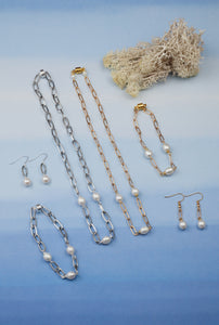 Paperclip Chain & Pearl Bracelet