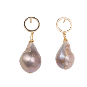 Lavender Baroque Pearl Gold Earring