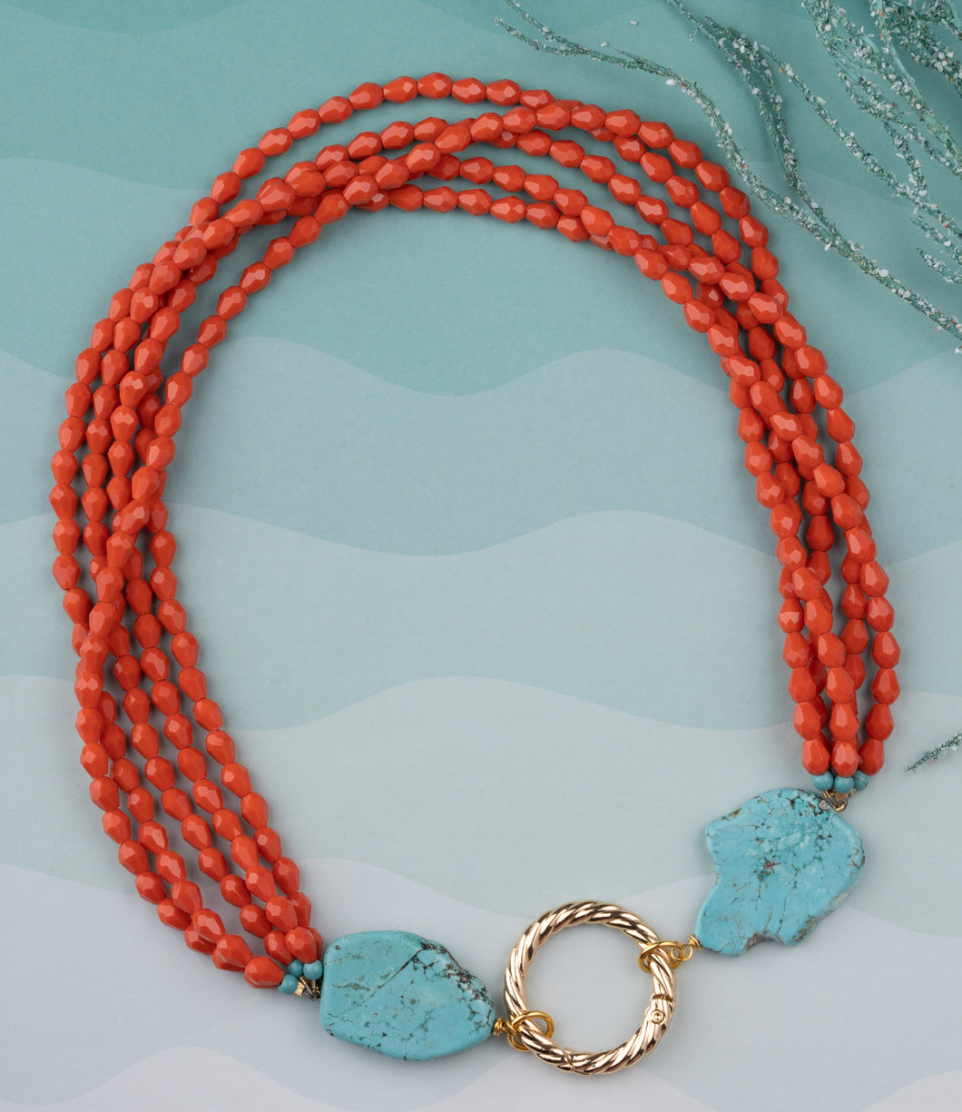 Coral Crystal, Turquoise Necklace