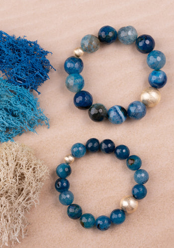 Blue Agate, Gold Brushed Ball