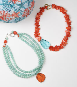 Blue Jade and Orange Howlite Necklace
