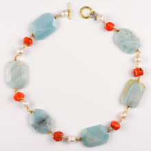 Load image into Gallery viewer, Amazonite, Pearl and Coral Necklace
