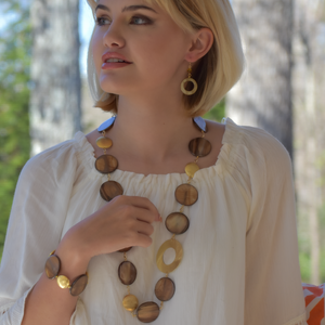 Tortoise Shell & Gold Disc Necklace